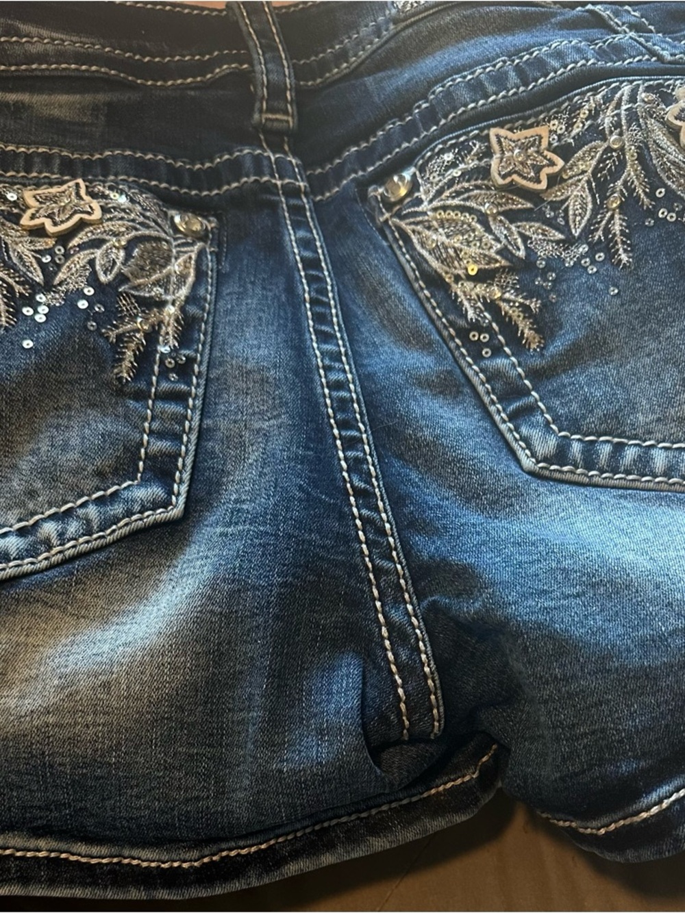Miss Me Dark Blue Embroidered Shorts 31